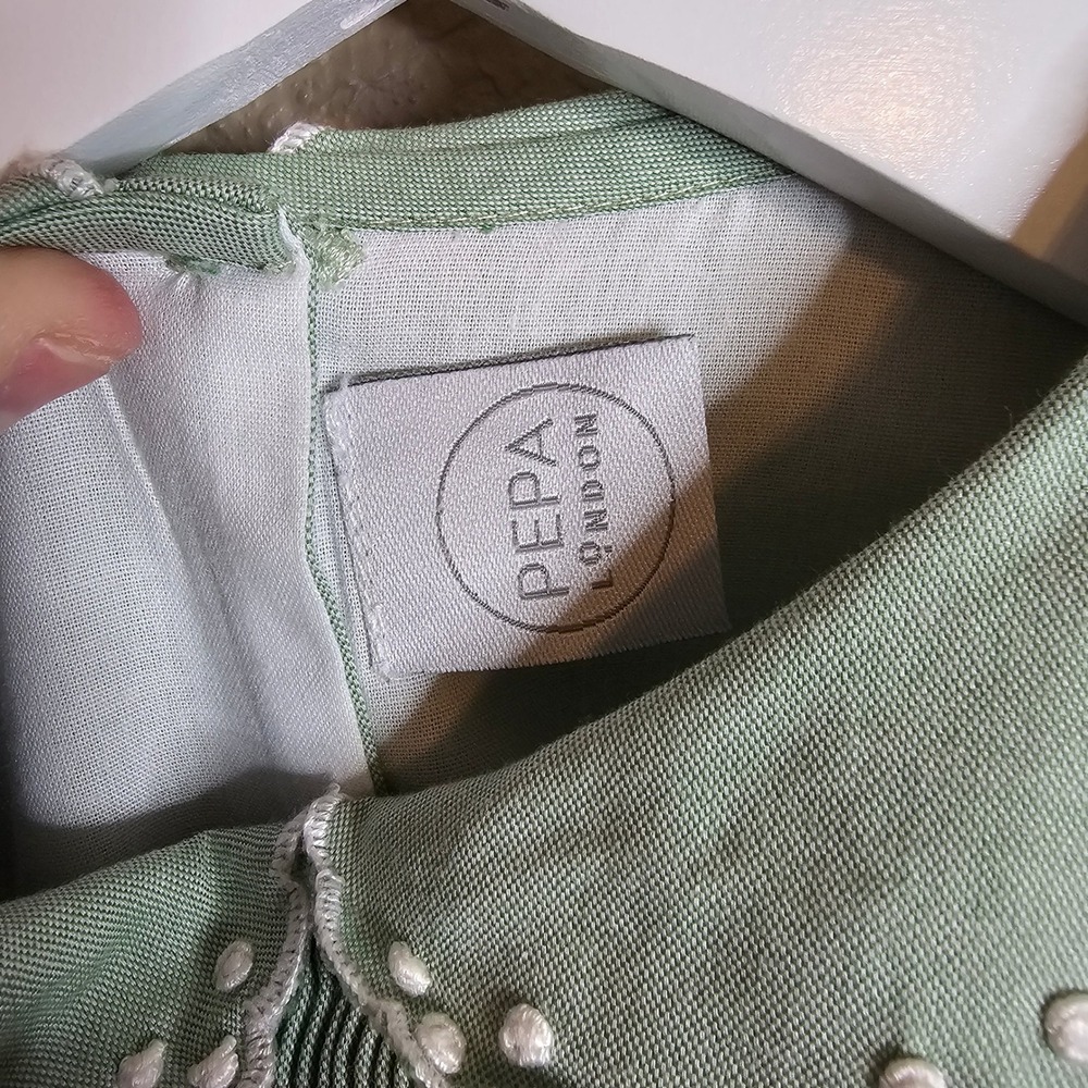 Pepa London Signature Girls Green Hand Smocked Cotton Dress Peter Pan Collar 4 - Picture 6 of 10
